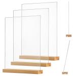 Climberty 3Pcs Acrylic Sign Holder With Wood Base Wooden Sign Holder, 5X7 Inch Clear Acrylic Frames Wood Base, Double Sided Table Menu Display Stand For Restaurant Signs, Wedding Table And Photos
