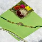 Mahi Gold Plated Krushna and and Peacock-Feaher-Shaped Rakhi with Crystals for Brother, Bhai, Bro, Bhatija, Boy, Kids (RA1100769G)