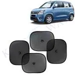 Kingsway Car Curtain Sticky Sun Shade Universal Use for Maruti Suzuki Wagon R, 2019 Onwards Model, Color : Black, Mesh, Pack of 4 Piece Car Sun Shades Blinds Cover