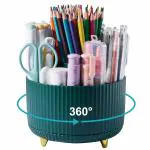 MOOZICO Desk Organizer, 360 Degree Rotating Pen Holder for Desk, Desk Organizers and Accessories with 5 Compartments Pencil Organizer, Art Supply Storage Box Caddy for Office, Home(DARK GREEN)