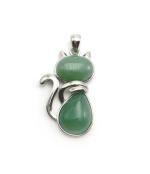 Astroghar Natural Green Aventurine Cat Shaped Alloy Crystal Green Pendant For Men And Women