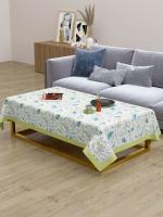 The Home Story 100% Cotton Centre Table Cover; 40x60 Inches; Teal & Grey Leaves