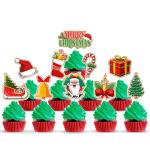 Zyozique 10 Pieces Large Size Merry Christmas Cake Toppers Xmas Cupcake Topper Picks for Christmas Party