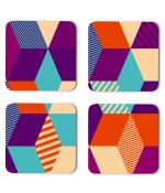 Whats Your Kick Pattern Design Diamond Pattern Colorful Design Printed Set of 4 Coaster With Metal Stand