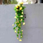 Apka Mart The Online Shop Yellow Plastic Artificial Flower Hanging Plant Stick With Wall Stand - 34 Inch
