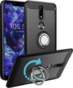 Unistuff Back Case Cover for Nokia 5.1 Plus with Magnetic Kickstand | Premium Matte Finish | Camera Bump Protection | Rubberized Ring Cover - Night Black, 76550