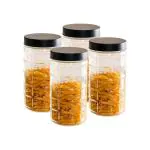 Nestasia Glass Jars & Containers for Kitchen Storage | Checks Design Transparent Jars with Airtight Lids | Perfect for Pantry, Snacks, Masala, Pickles, Pulses (Set of 4, 1900ml Each)