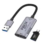 Pibox India Braided Tough Video Capture Card - 4K HDMI to USB 3.0 Game Capture Device Aluminium Windows Android Mac, HD 1080P 60fps Audio Video Card Live Streaming Gaming, Teaching Broadcasting Gray