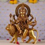JANIJATRA Big Brass Durga Murti - Sacred Hindu Goddess Large Durga Idol Statue for Home and Temple | Brass sherawali MATA Idol Devotional Decor - 10 KG (Golden colour15 inches)