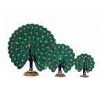 eCraftIndia Green Meenakari Dancing Peacock Statue (Set of 3)