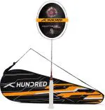Hundred White, Red Unstrung Badminton Racquet, 80 G