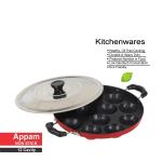 UCHHKOTI Aluminum Non Stick 12 Cavities with Lid Pan Cake Appe Maker Stand Wooden Picker (24 cm Red)