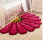 RYLIE Anti Slip Polyester Half Sun Flower Shaped Shaggy Door Mat|Bedside Runner | Area Rug|Carpet forDecorate Your Home, Living Room and Dining Hall ( 43x87 cm, Blue)