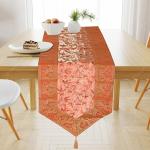 E-EZRA Embriodery Silk Table Runner for Living Room 4 to 6 Seater Dinning Table Runner 14x72 Inch (Orange)