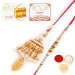Jaiccha-Showers of Care pl7901 Bhaiya Bhabhi Rakhi with 200 gms of Besan Barfi and 200 gms of Kaju Katli