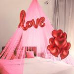 SPECIALYOU.IN Canopy Tent for Decoration, Canopy for bedroom, Romantic Decoration Set with Pink Backdrop, LED String Lights, Love Foil Balloons & Heart Balloons for decoration - 11 Pcs