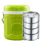 Linasha Stainless Steel 4 Compartment Lunch Box 900 ml with Thermoware Insulated Plastic Box and Belt to carry for Office/Work/Travel/Outdoor/Picnic on the go meal.