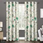 Amazures Green and White Color Rose Design 3D Digital Printed Polyester Eyelet Shilhouette Curtain - 4 x 9 feet (Pack of 4)