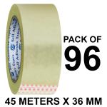 VCR Self Adhesive Transparent Packing Cello Tape - 45 Meters in Length - 36mm / 1.5 Inch Width - 96 Rolls Per Pack - BOPP Industrial Packaging Tape for E-Commerce Box Packing, Office and Home use