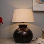 Homesake Antique Copper hammered Pitcher Table Lamp with khadi shade
