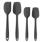 Ramkuwar Combo Of 4 Silicone Large And Small Spoon Spatula Kitchen Utensil Set For Non-Stick Baking Mixing Tool (Black)