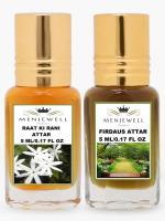 Menjewell Combo Pack Of 2PCs Attar(Raat Ki Rani 5ML,Firdaus 5ML) 10ML Attar Perfume (Floral)