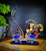 Craftfry Loving Bird Crystal Glass Showpiece For Home Decor ( Blue Colour)