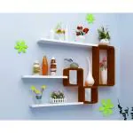 Belief Wood Brown, White Wood Wall Mount Rectangular Wall Shelf
