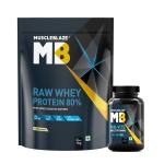 MuscleBlaze Raw Whey Protein Powder 80% with Digestive Enzymes, Unflavoured, 1 kg / 2.2 lb + MB Vite, 60 Tablets (1+1 Combo Pack)