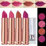 PERPAA Antique Velvet Stick Lipstick, Enreached with Jojoba Oil, Shea Butter Pack of 4 Lipsticks, Shade-Magenta,Pink,Nude,Dark Pink