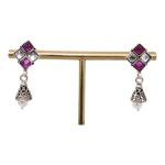 CHAITANYA EMPORIUM fabulous square shape ruby and white stone silver jhumke