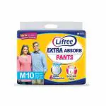 Lifree Extra Absorb Adult Diaper Pants Unisex, Medium size 10 Pieces, Waist size (60-85 cm | 24-33 Inches)