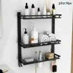 Plantex 5in1 Multipurpose Stainless Steel Bathroom Shelf with Soap Stand/Tumbler/Toothbrush Holder/3 Tier Stand and Rack for Bathroom Accessories-Wall Mounted (Black)