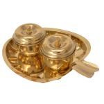 Kalarambh Bharat Haat Yellow Brass Kankavati Thali With 2 Box Handicraft 11.68 x 9.14 x 3.04 cm