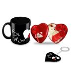 Jiya EnterpriseTuelip Black Ceramic Printed Design Be Mine Coffee Mug With Keychain And Heart Box With Inside Teddy And Artificial Rose For Your Love One For Tea And Coffee Mug - 350 ML (Pack Of 2)