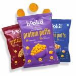 Hook'D Assorted Protein Puff | Cheddar Cheese | Indie Masala | Smoked BBQ | High Protein And Fiber Snacks | Plant Based Protein | 100% Vegan | Gluten Free | Below 100 Calories | 0% Cholesterol | 10Gms Protein Per Pack - Pack Of 6