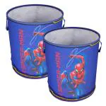 Kuber Industries Marvel Spiderman Print Round Laundry Basket|Polyester Clothes Hamper|Waterproof & Foldable Round Laundry Bag with Handle,45 Ltr.Pack of 2 (Navy Blue)