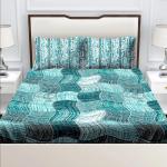 Bella Casa 180 TC King Size Cotton Geometric Teal Colour Bedsheet with 2 Pillow Covers (GEN1184)