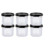 Cutting EDGE Stackable BPA-Free Plastic Food Grade Refrigerator Safe Air-Tight and Leak Resistant Round Smart Slim Modular Container (Black, 250 ml/ 1.2 Cups / 9.6 Oz) - Set of 6