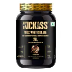 Kickass 100% Whey Protein Isolate - Ultra-Filtered, High-Quality Whey Protein Isolate With Digestive Enzyme and Immunity boosters, Muscle Growth and Recovery , Cafe Delight Flavor, 1 KG