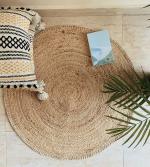 Nature4u Handwoven Jute Area Rug with Hand Embroidery Edge , Eco Friendly (3 Feet Round)