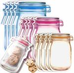 SRJMH 15 Pcs Mason Jar Ziplock Bags Storage, Reusable Freezer Bags (Polyethylene, Multicolour)