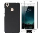Shagya Vivo V3 Black Tpu Protective Sleek Back Cover Case With Tempered Glass