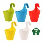 DIGIONICS Hook Pot Plastic Single Hook Hanging Colourful Flower Pots- Multicolour, Set 5 Pieces