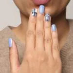 Lick 30 Pcs Sky Blue Square Shape French Manicure Stick on Nails With Application Kit