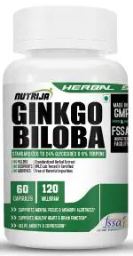 NutriJa Ginkgo Biloba Extract 120mg (60Capsules) | Supports Focus & Concentration | Helps Improve Memory