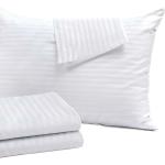 LINENWALAS HAPPY SLEEPING 300 Tc 100% Cotton Satin Stripes Set Of 2 Large Standard Premium Pillow Covers For Hotel, Guest House & B&B (White Stripes,20X30 Inch)