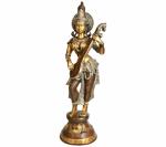 Idol Collections Multicolor Brass Large Standing Goddess Saraswati Statue, 28.7 Inch