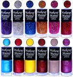 Makeup Mania HD Color Nail Polish Set of 12 Pcs (Combo MM-122) Purple, Silver, Blue, Golden, Pink, Red Glitter, Dark Copper, Bright Yellow, Dusky Nude (Pack of 12)