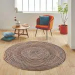 MRIC Collection 100 x 100cm Round Natural/Blue Handmade Jute Carpet For Living Room Bedroom Dining Room Drawing Hall Kitchen